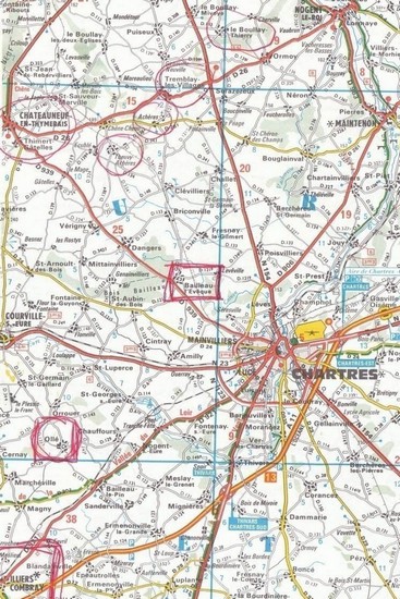 Carte des environs de Chartres